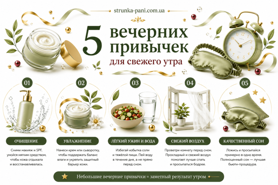 Пять вечерних привычек, которые помогают утром выглядеть свежее.