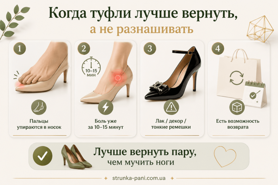 Инфографика о том, когда тесные туфли лучше вернуть, а не пытаться растянуть дома