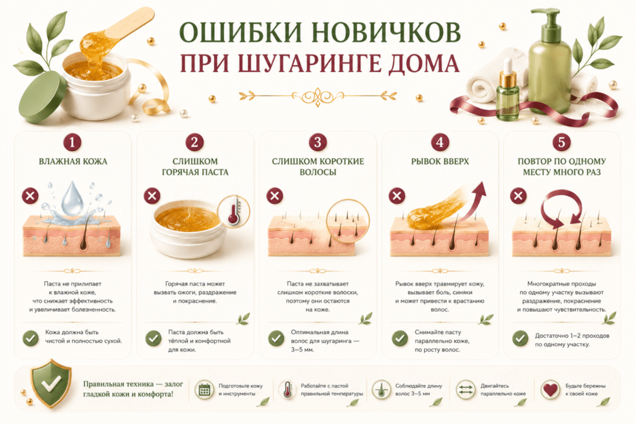 Инфографика ошибки новичков при шугаринге дома