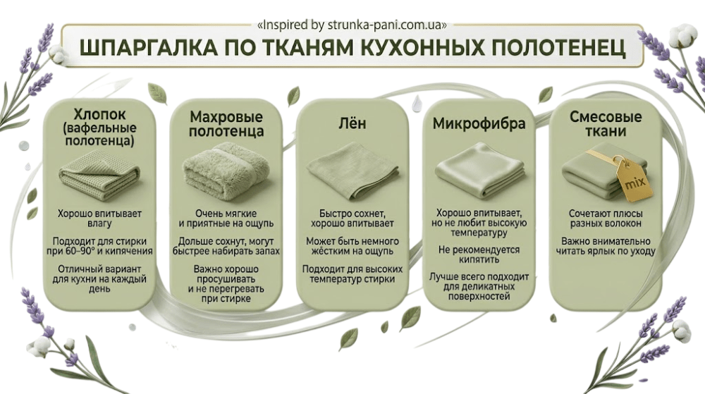 Типы тканей кухонных полотенец