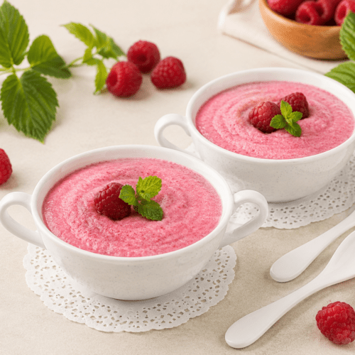Манное блюдо с малиной — нежный полезный десерт с ягодами и мятой