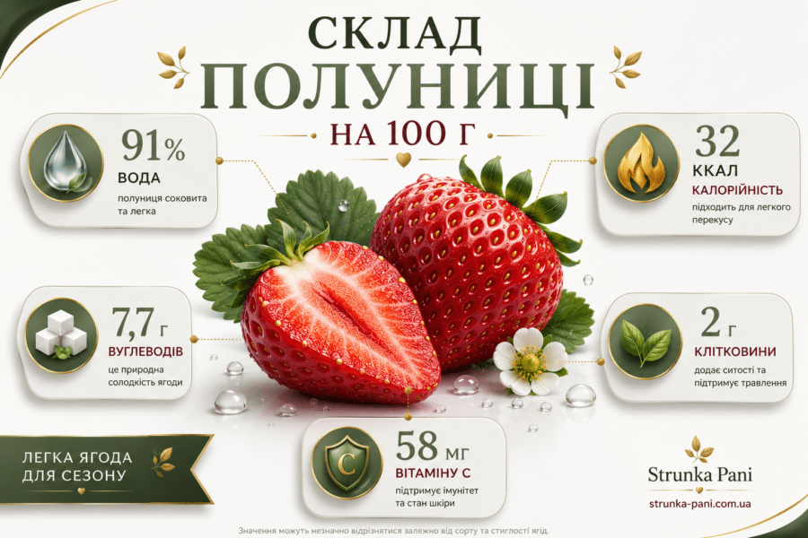 Склад полуниці на 100 г і харчова цінність