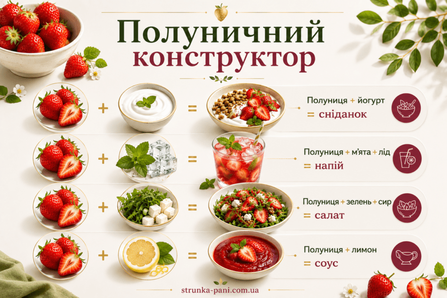Полуничний конструктор прості поєднання з полуницею