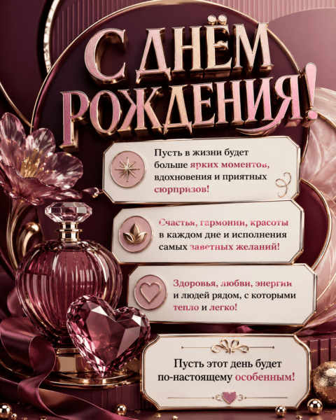 Бордовая универсальная 3D-открытка с красивыми пожеланиями
