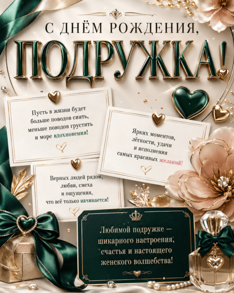3D-открытка подруге с изумрудными акцентами