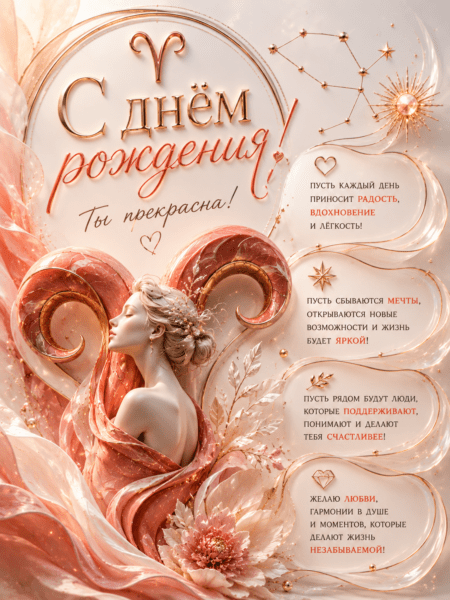 Женственная 3D-открытка с днём рождения девушке-Овну