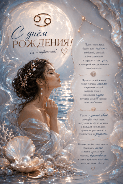 Нежная 3D-открытка для девушки-Рака