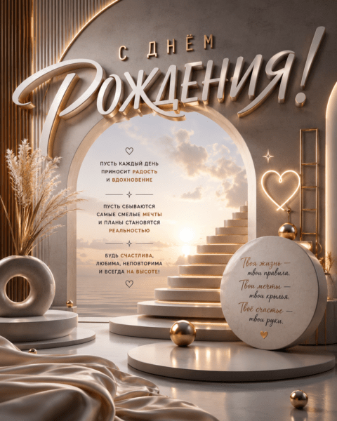 Роскошная открытка с днём рождения женщине